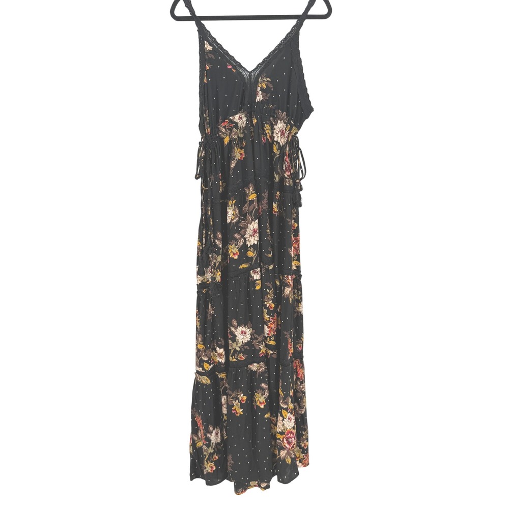 Nostalgia Womens Dark Romantic Floral Tiered Lace Maxi Dress XL Fairy Grunge